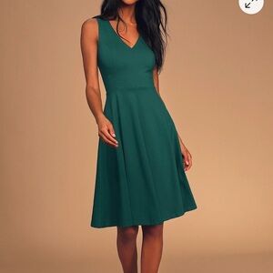 Lulu's Forest Green V-Neck Midi Dress